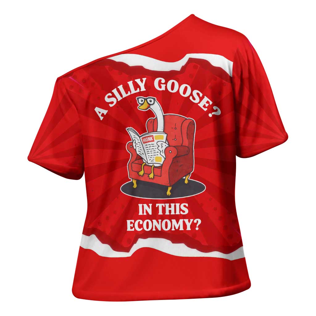Silly Goose Cross Shoulder Shirt with Newspaper and Armchair Pattern