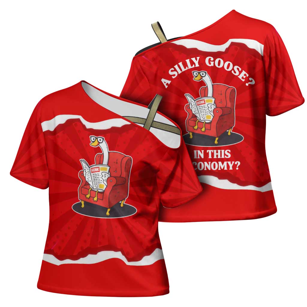 Silly Goose Cross Shoulder Shirt with Newspaper and Armchair Pattern