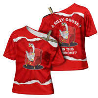 Silly Goose Cross Shoulder Shirt with Newspaper and Armchair Pattern