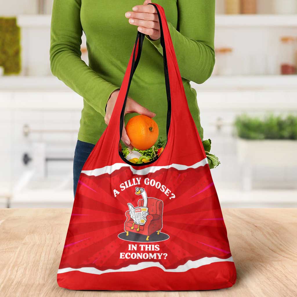 Silly Goose Grocery Bag with Newspaper and Armchair Pattern