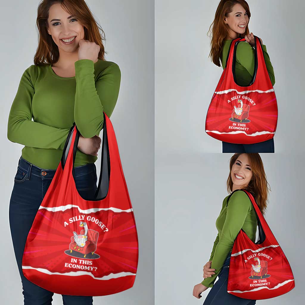 Silly Goose Grocery Bag with Newspaper and Armchair Pattern