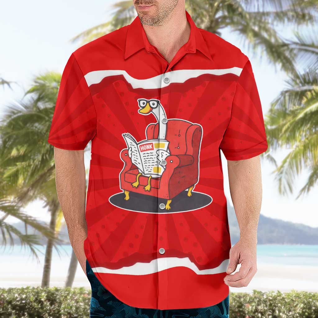 Silly Goose Hawaiian Shirt with Newspaper and Armchair Pattern