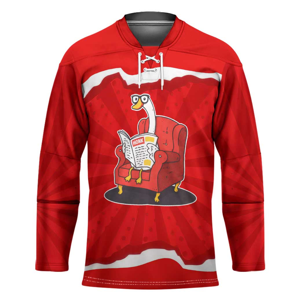 Silly Goose Hockey Jersey with Newspaper and Armchair Pattern
