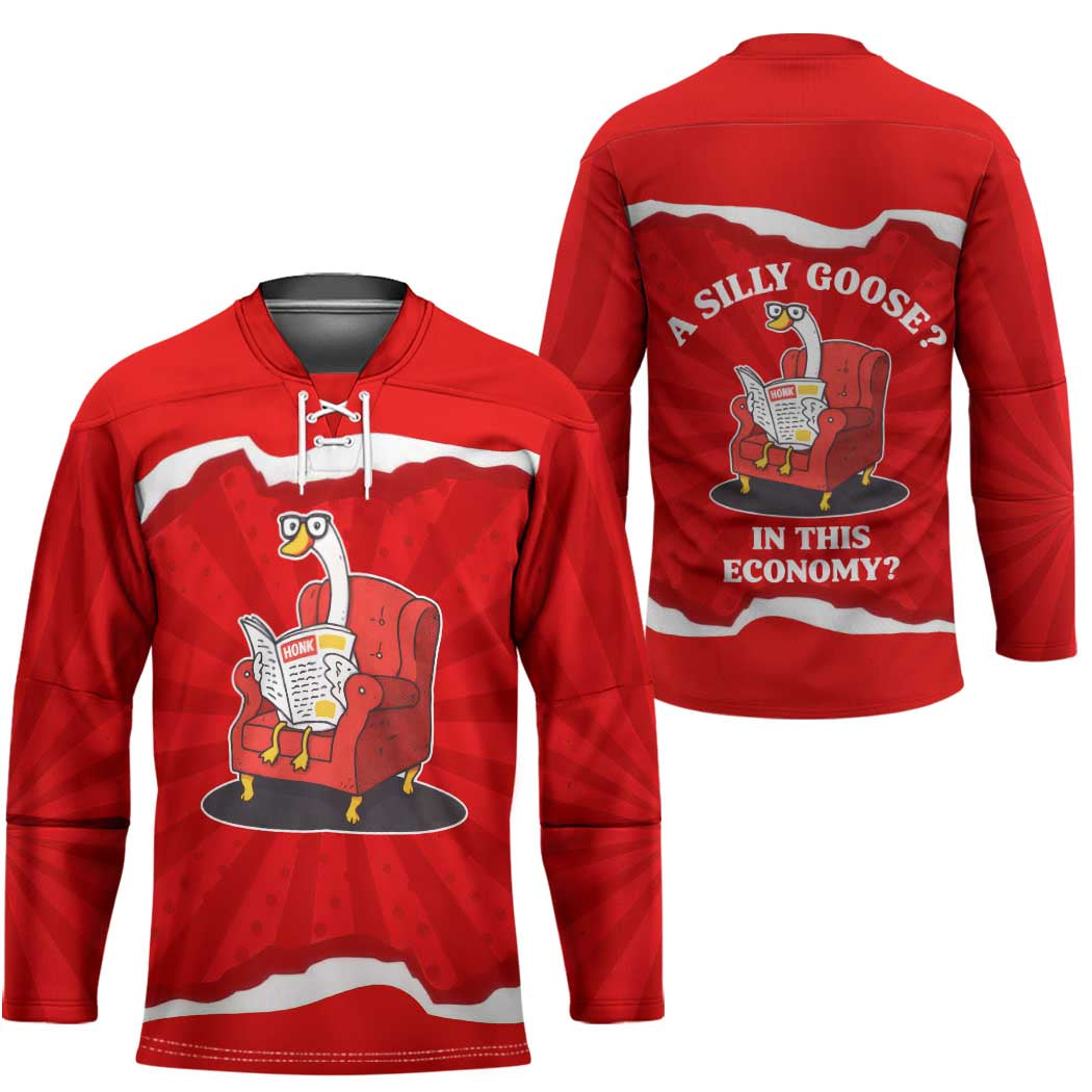 Silly Goose Hockey Jersey with Newspaper and Armchair Pattern