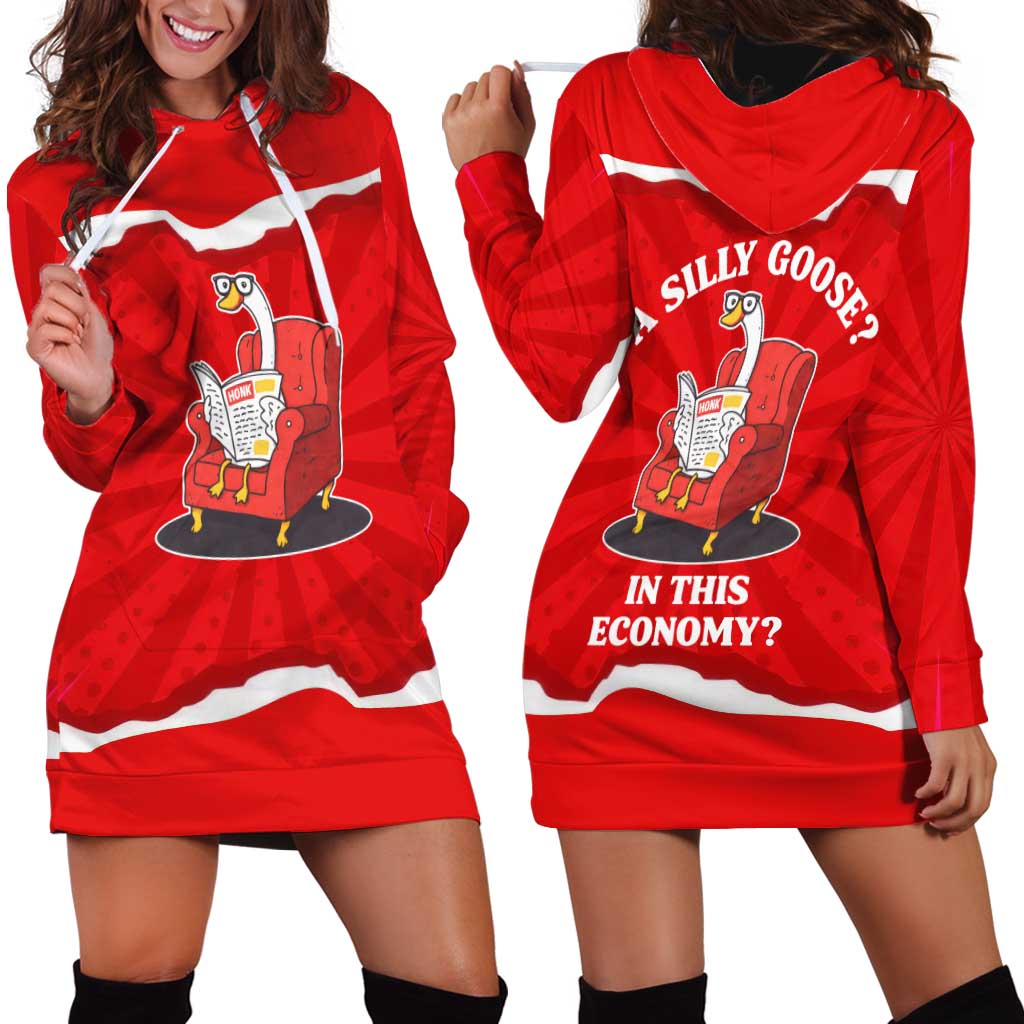 Silly Goose Hoodie Dress with Newspaper and Armchair Pattern