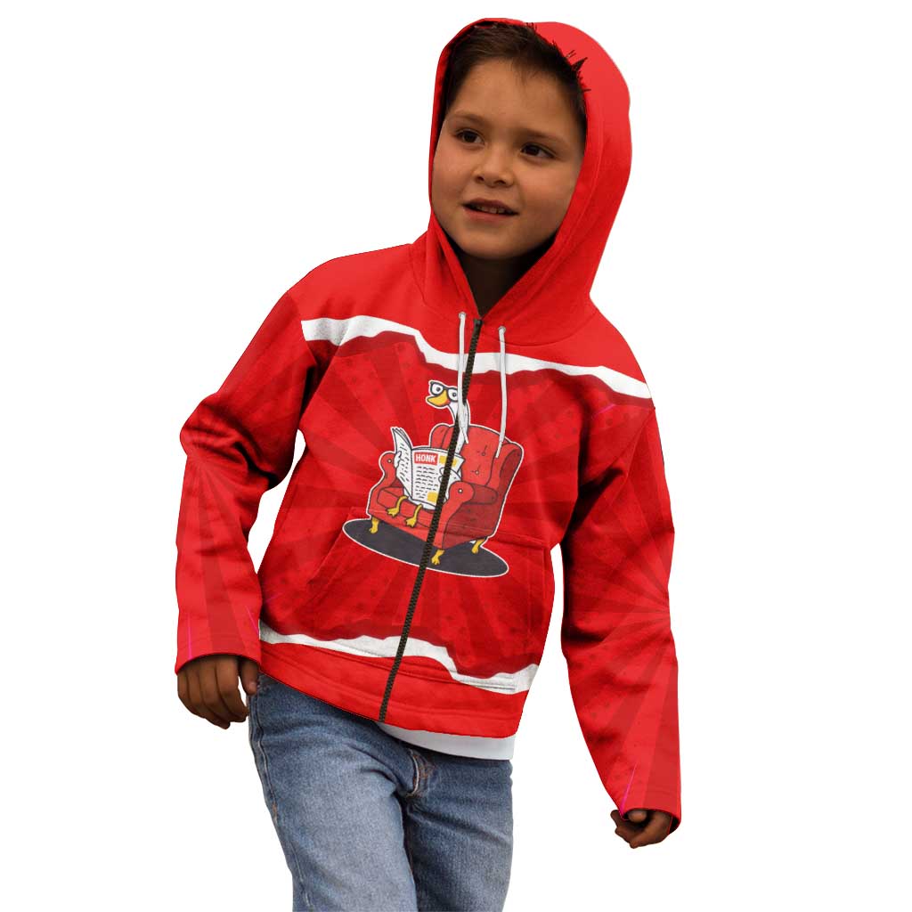 Silly Goose Kid Hoodie with Newspaper and Armchair Pattern