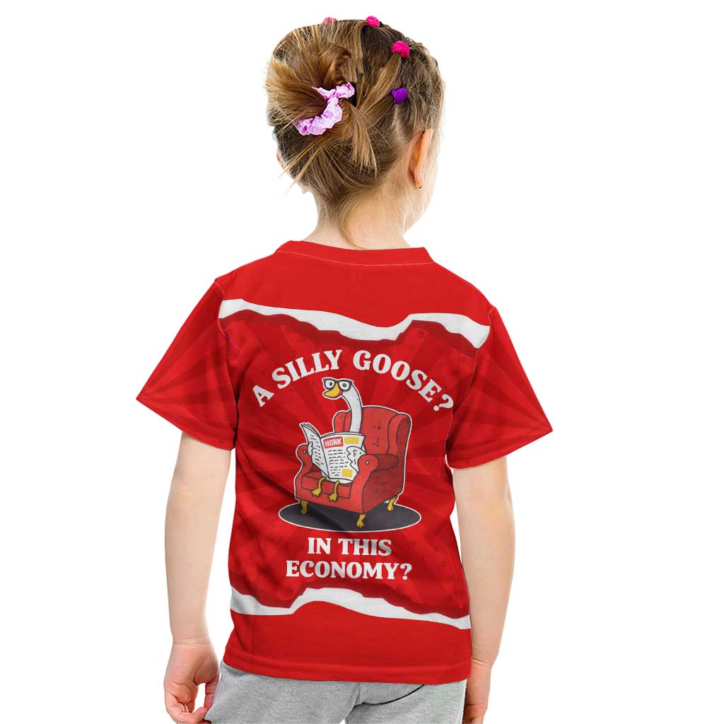 Silly Goose Kid T Shirt with Newspaper and Armchair Pattern