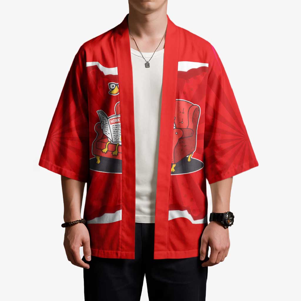 Silly Goose Kimono with Newspaper and Armchair Pattern