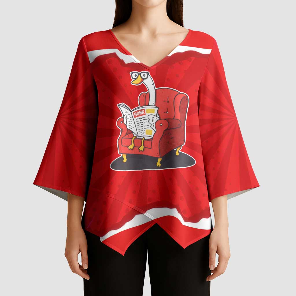 Silly Goose Kimono Sleeve Blouse with Newspaper and Armchair Pattern