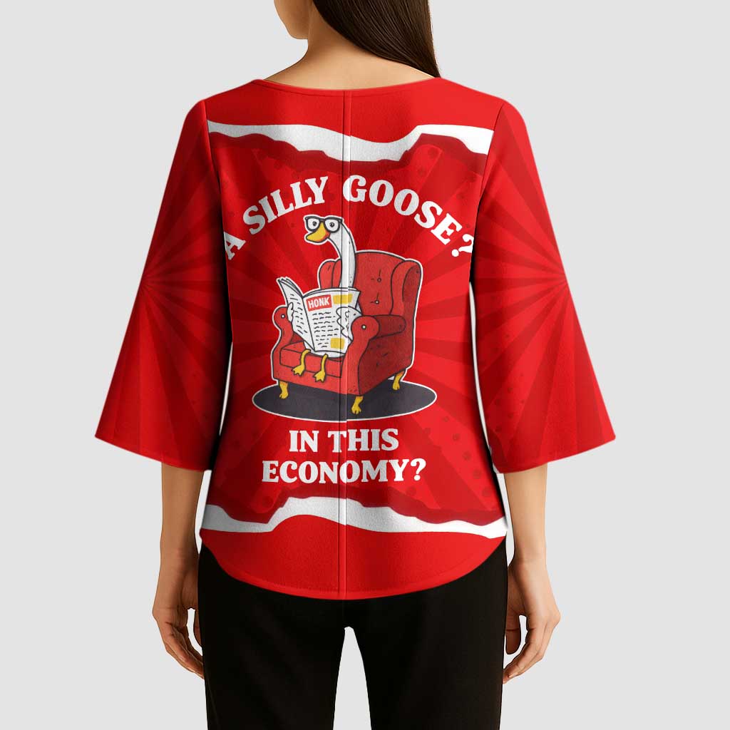 Silly Goose Kimono Sleeve Blouse with Newspaper and Armchair Pattern