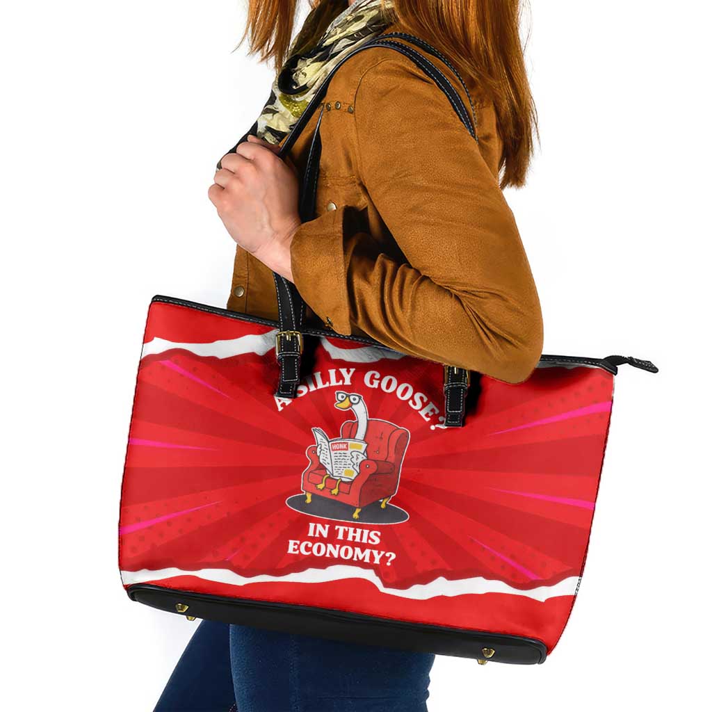 Silly Goose Leather Tote Bag with Newspaper and Armchair Pattern