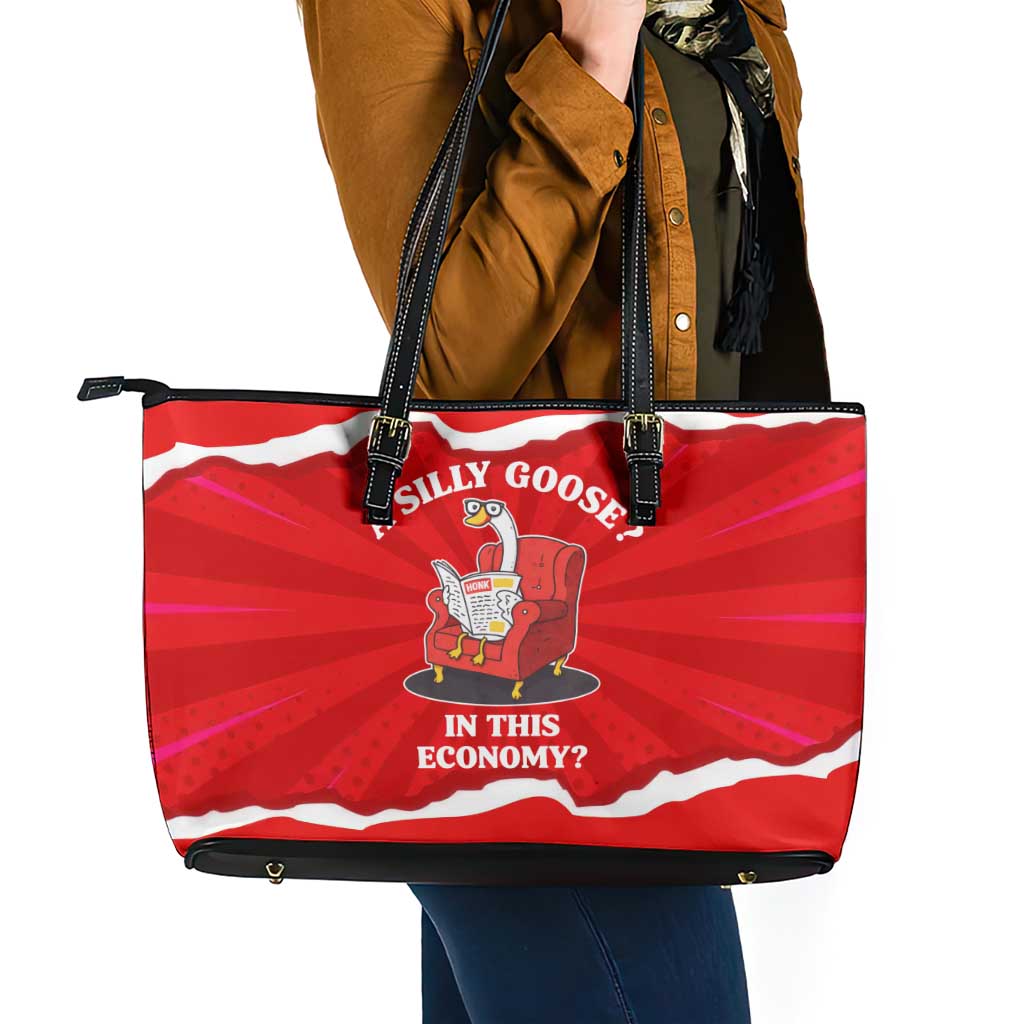 Silly Goose Leather Tote Bag with Newspaper and Armchair Pattern