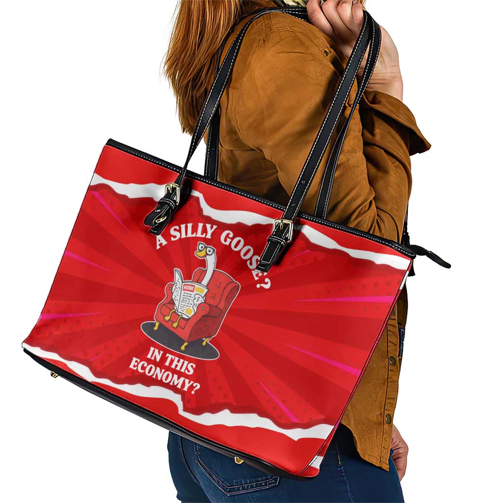 Silly Goose Leather Tote Bag with Newspaper and Armchair Pattern