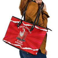 Silly Goose Leather Tote Bag with Newspaper and Armchair Pattern