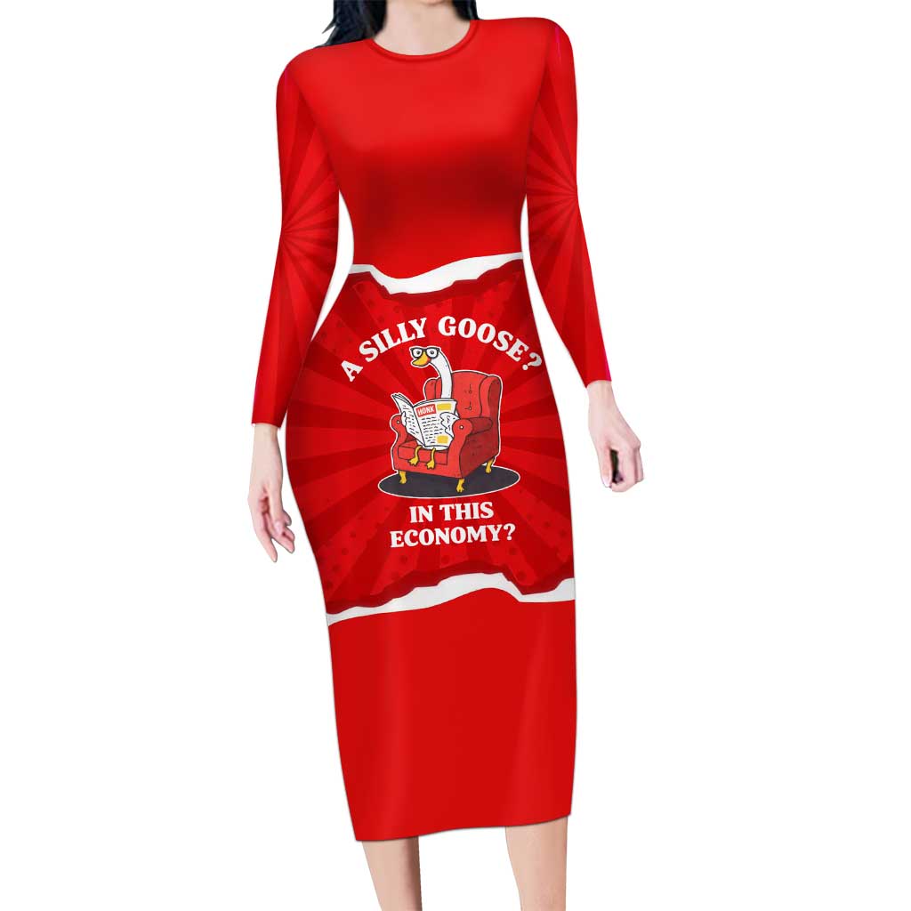 Silly Goose Long Sleeve Bodycon Dress with Newspaper and Armchair Pattern