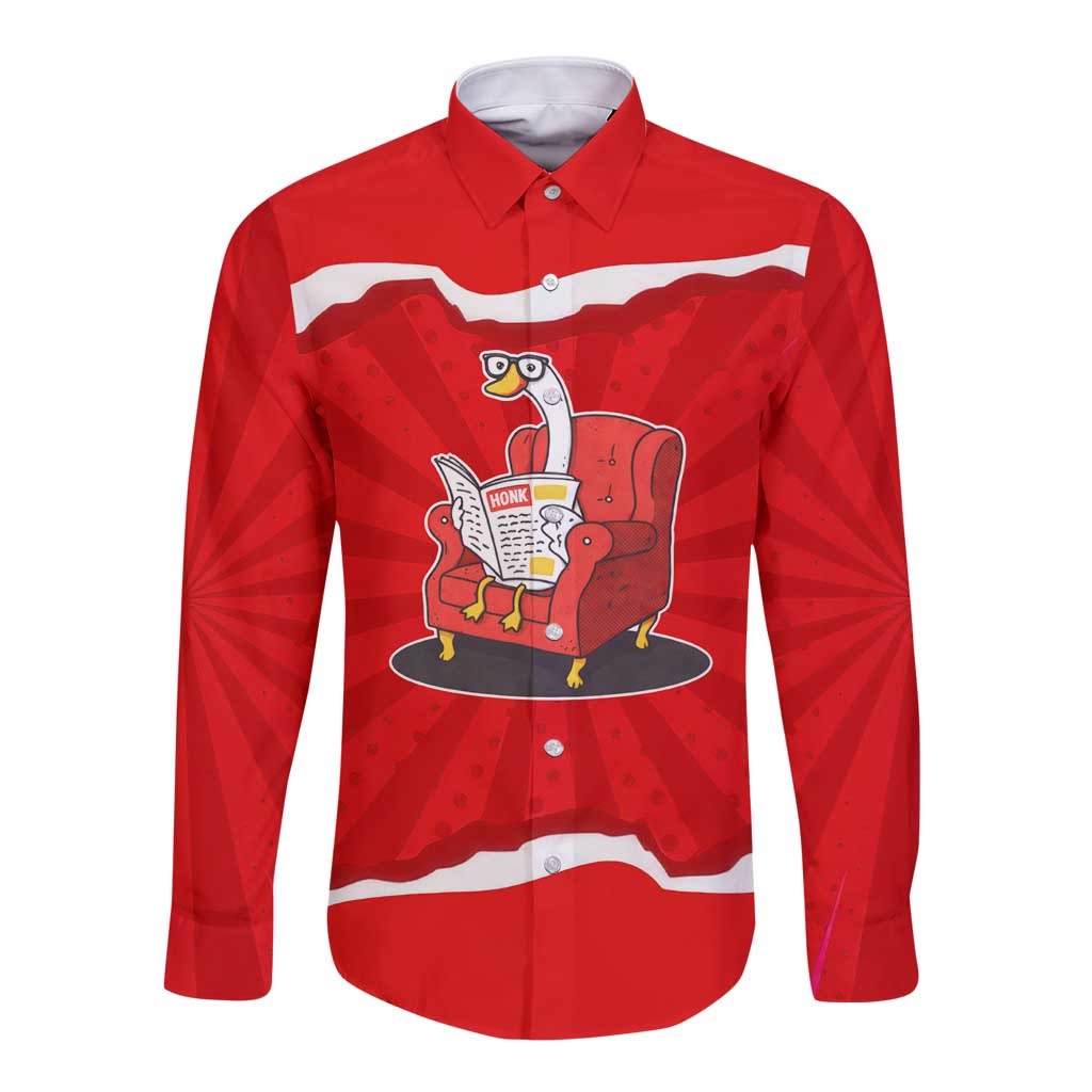 Silly Goose Long Sleeve Button Shirt with Newspaper and Armchair Pattern
