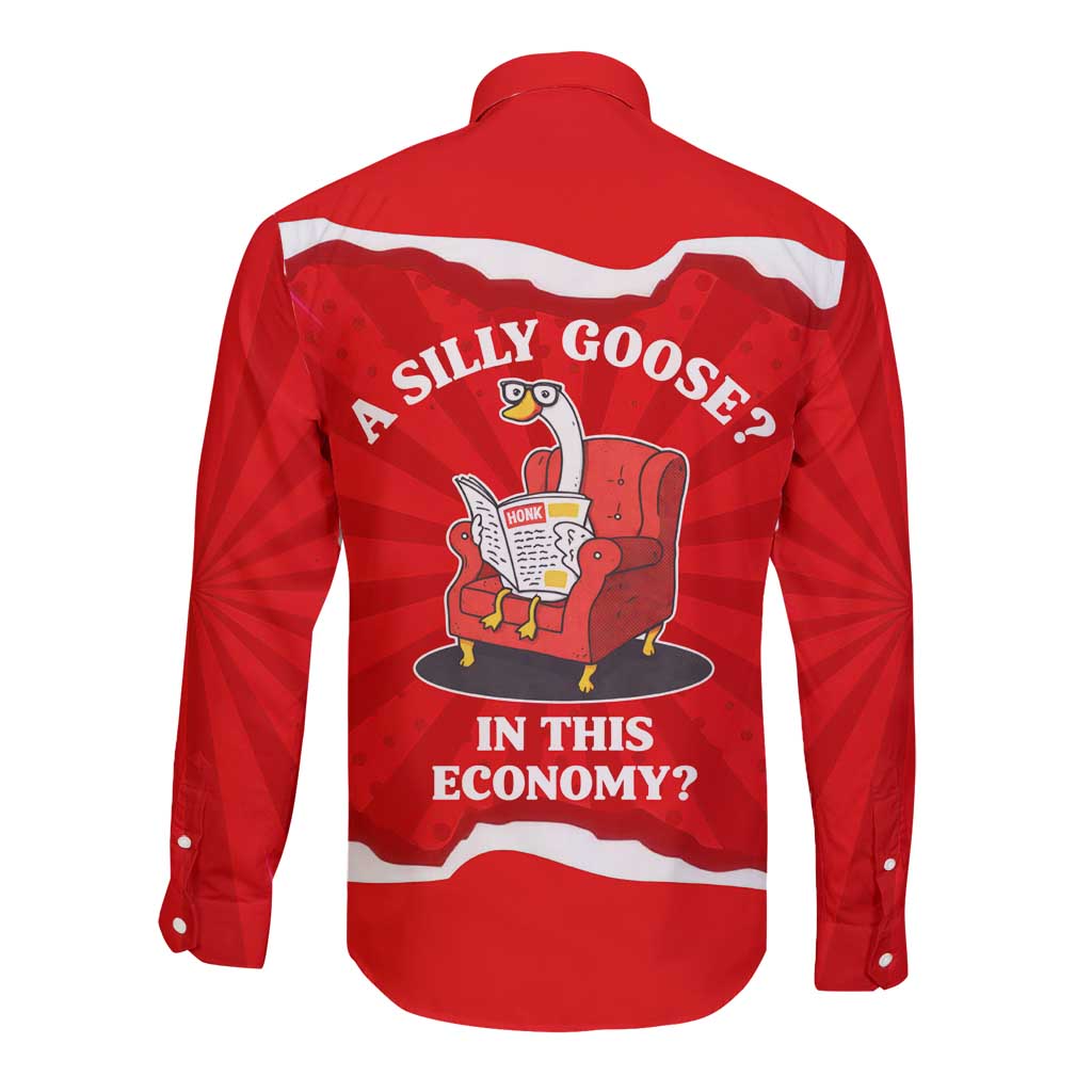 Silly Goose Long Sleeve Button Shirt with Newspaper and Armchair Pattern