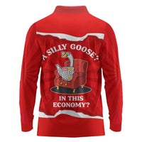 Silly Goose Long Sleeve Polo Shirt with Newspaper and Armchair Pattern