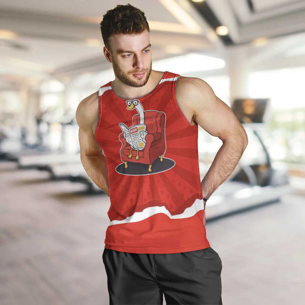 Silly Goose Men Tank Top with Newspaper and Armchair Pattern
