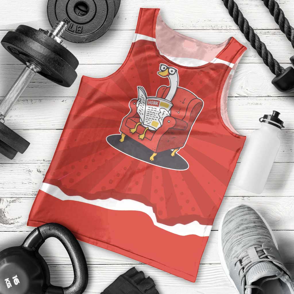 Silly Goose Men Tank Top with Newspaper and Armchair Pattern