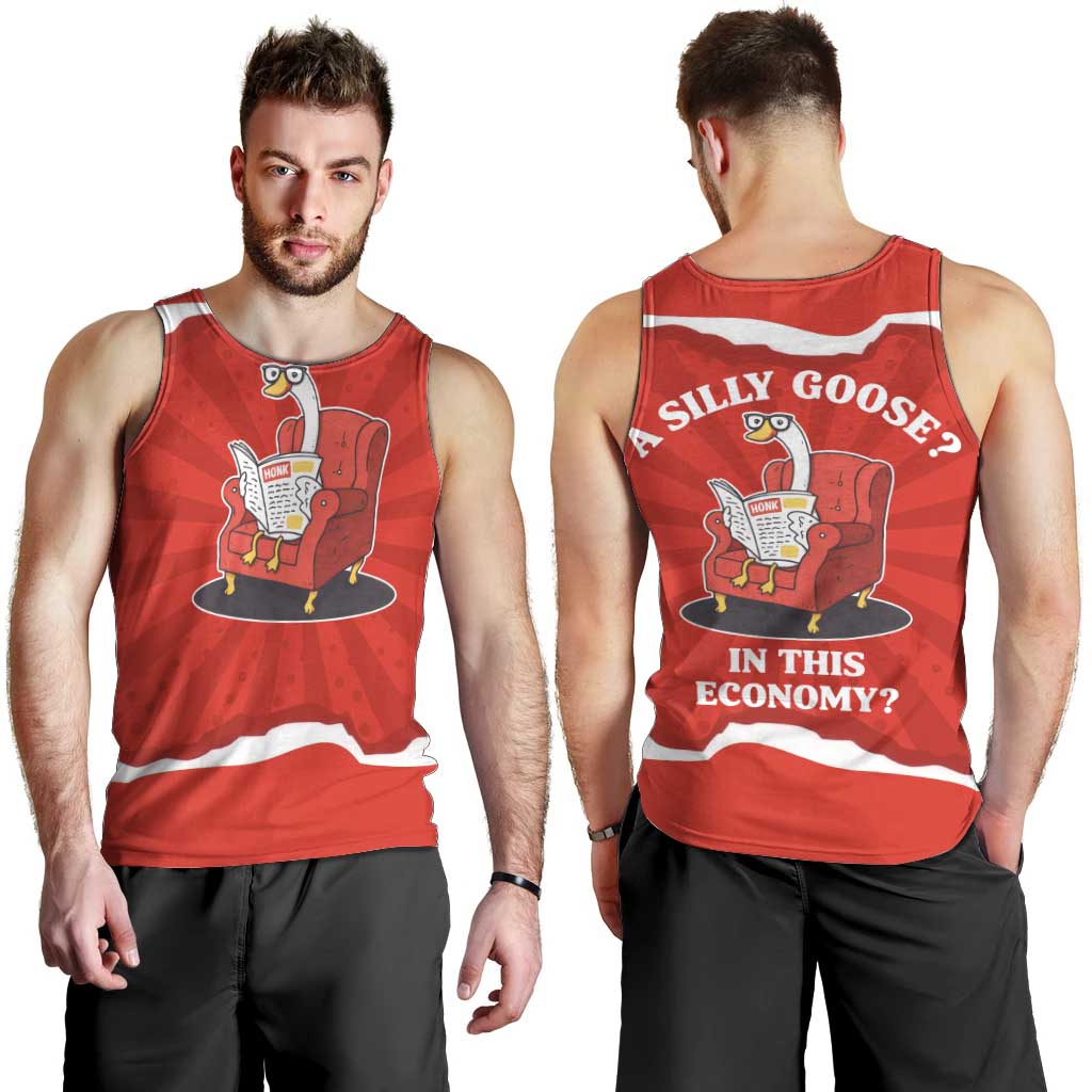 Silly Goose Men Tank Top with Newspaper and Armchair Pattern