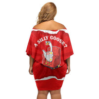Silly Goose Off Shoulder Short Dress with Newspaper and Armchair Pattern