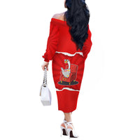Silly Goose Off The Shoulder Long Sleeve Dress with Newspaper and Armchair Pattern