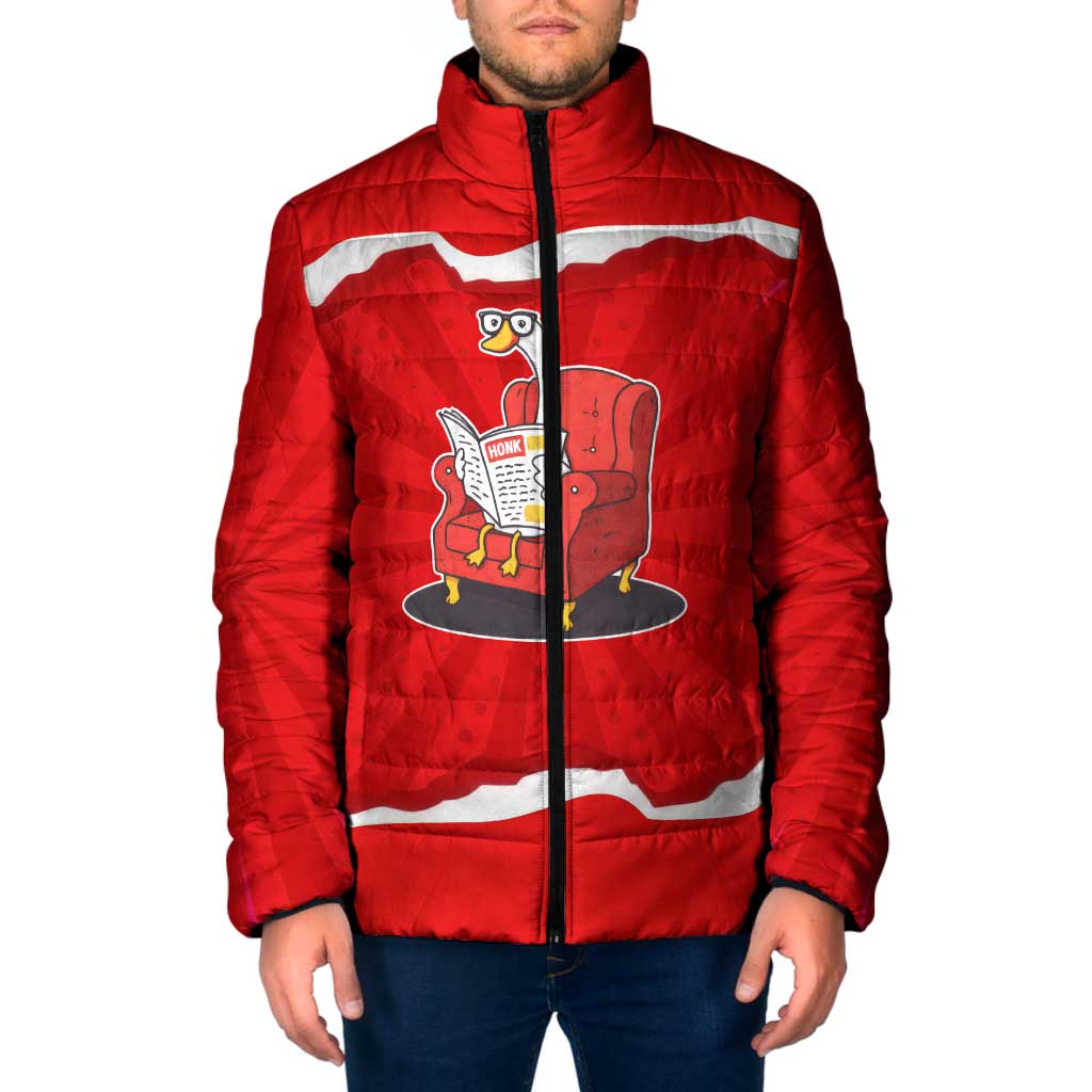 Silly Goose Padded Jacket with Newspaper and Armchair Pattern