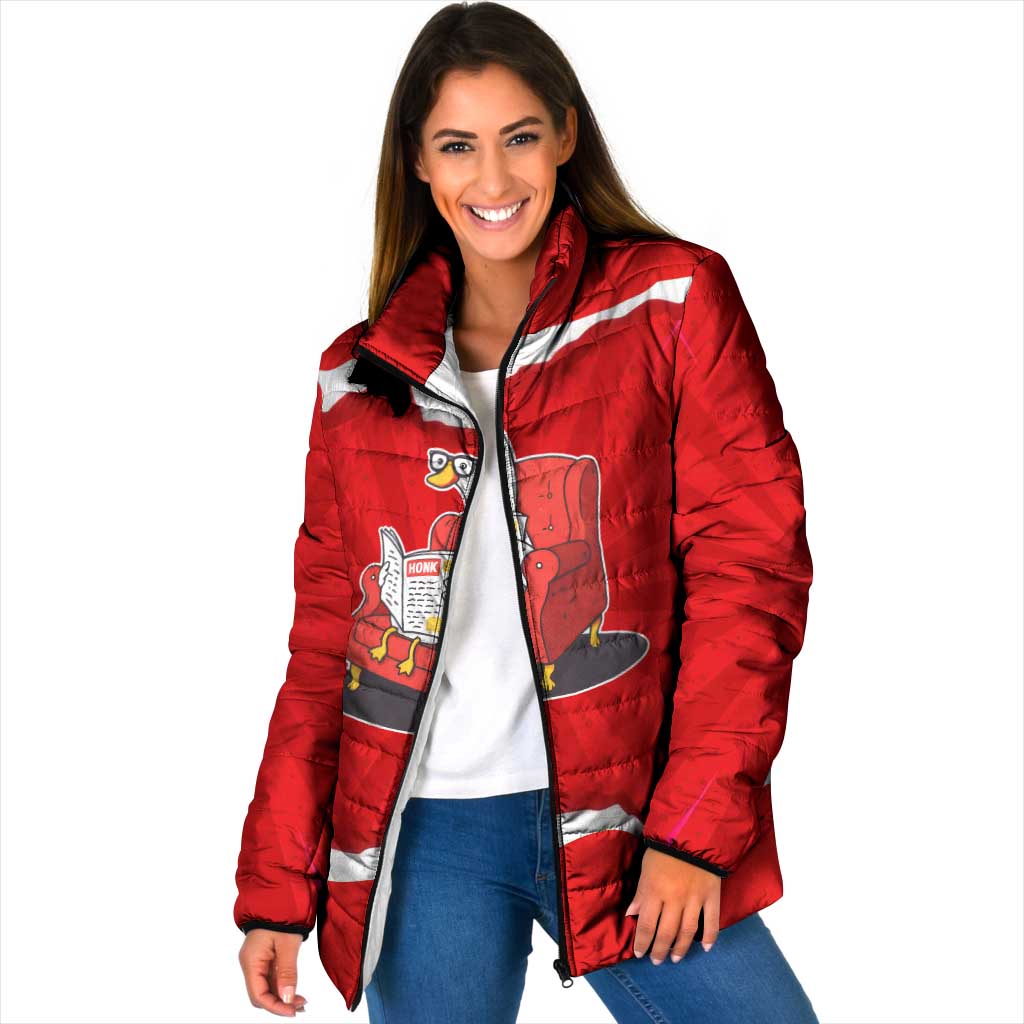 Silly Goose Padded Jacket with Newspaper and Armchair Pattern
