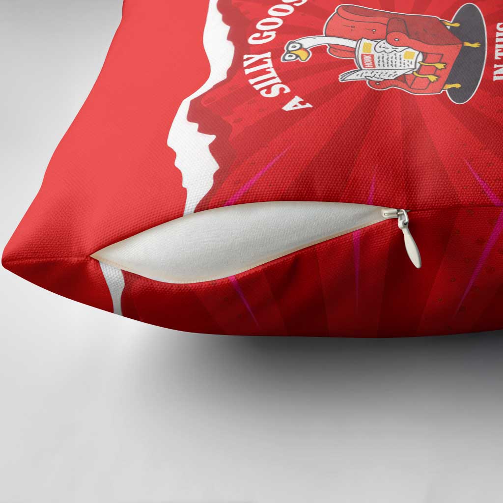 Silly Goose Pillow Cover with Newspaper and Armchair Pattern