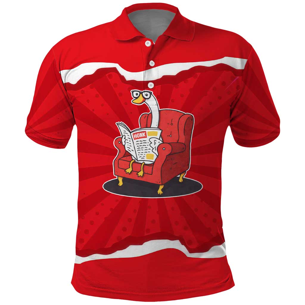 Silly Goose Polo Shirt with Newspaper and Armchair Pattern