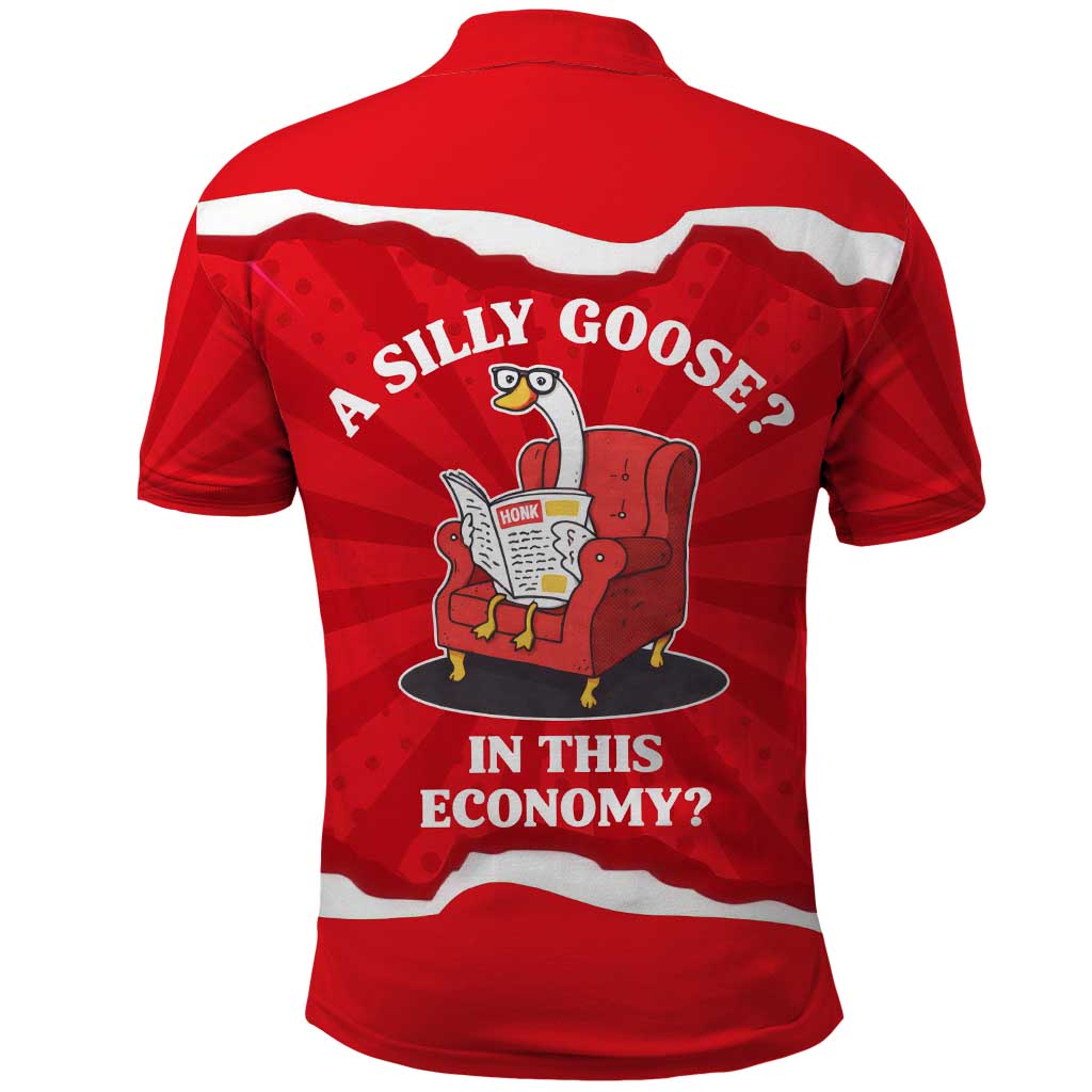 Silly Goose Polo Shirt with Newspaper and Armchair Pattern