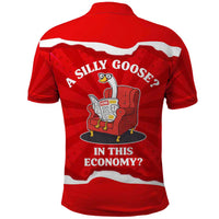 Silly Goose Polo Shirt with Newspaper and Armchair Pattern