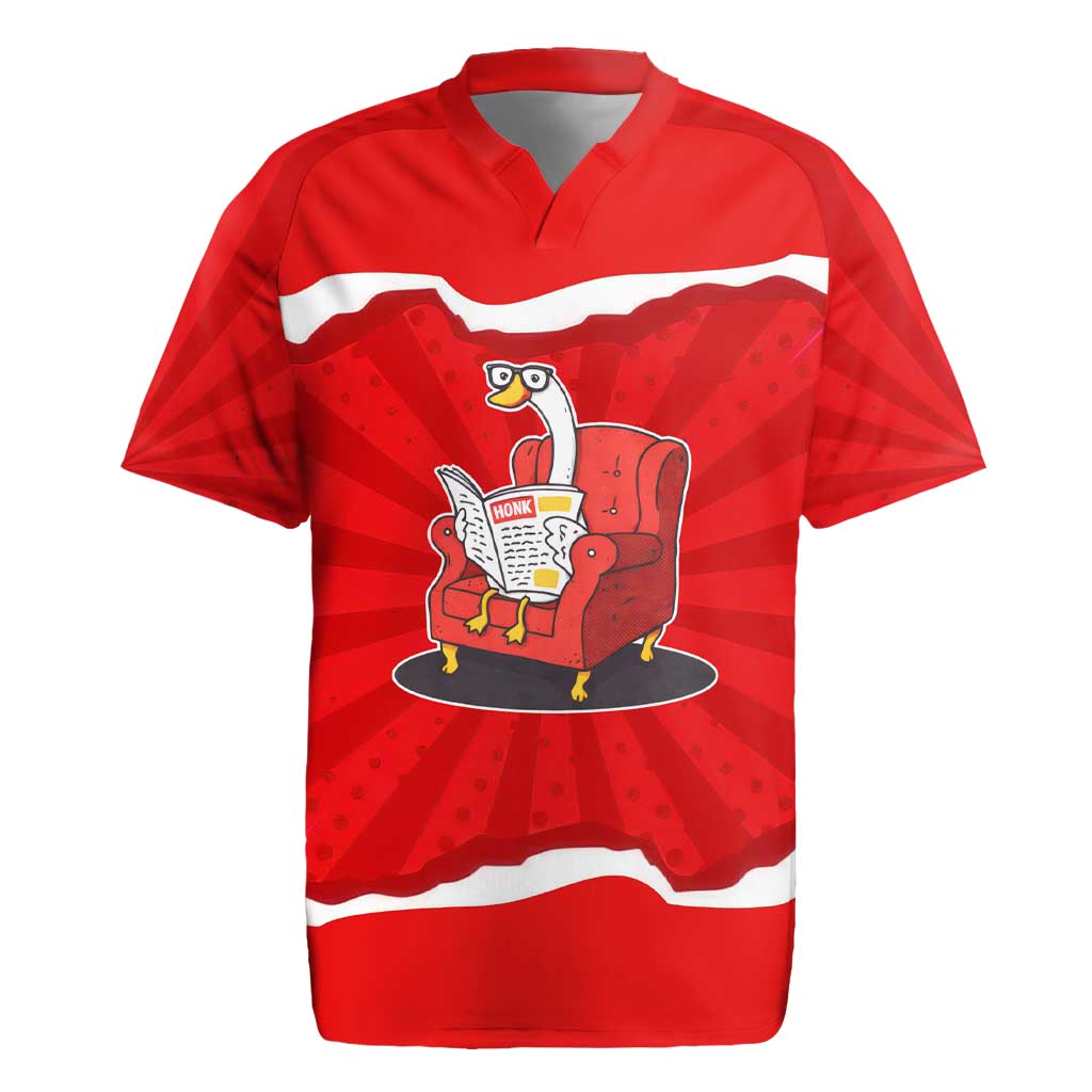 Silly Goose Rugby Jersey with Newspaper and Armchair Pattern