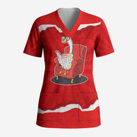 Silly Goose Scrub Top with Newspaper and Armchair Pattern