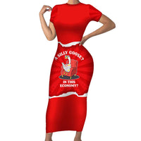Silly Goose Short Sleeve Bodycon Dress with Newspaper and Armchair Pattern