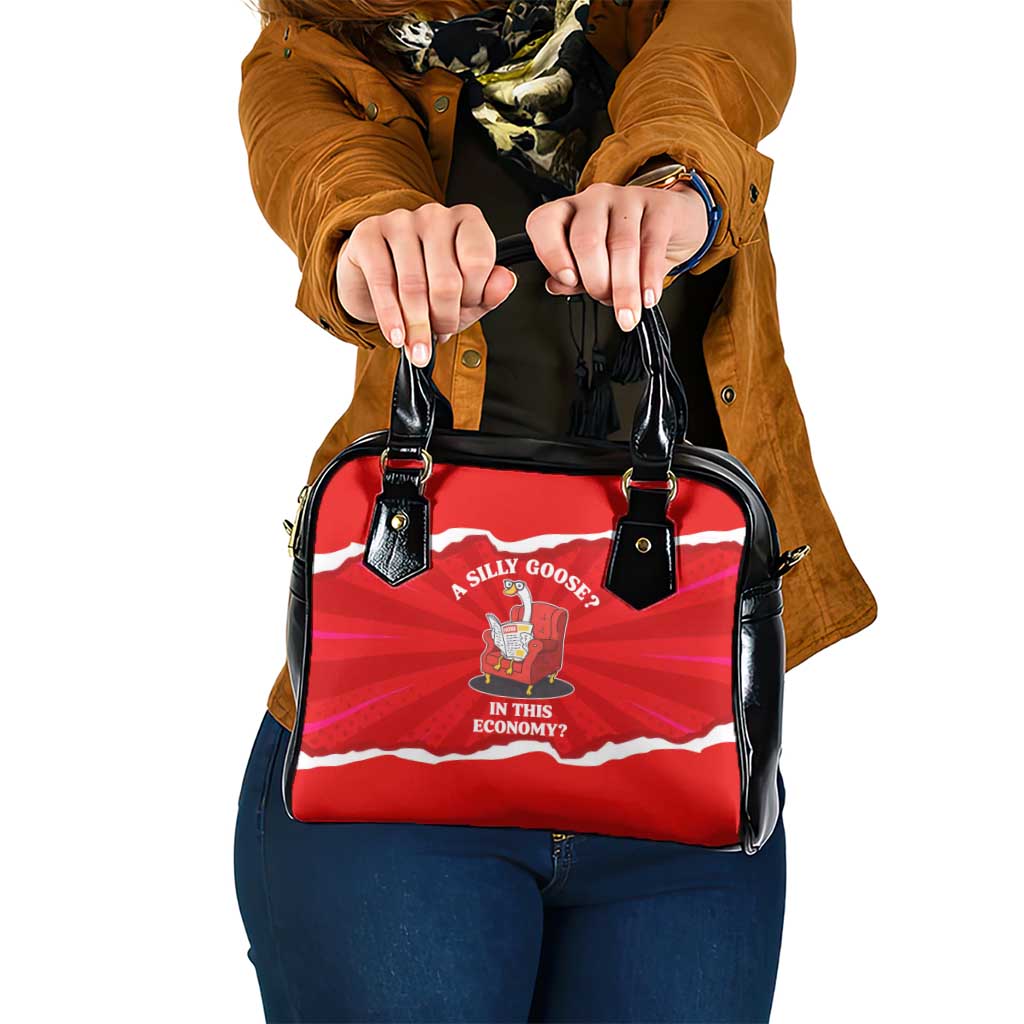 Silly Goose Shoulder Handbag with Newspaper and Armchair Pattern