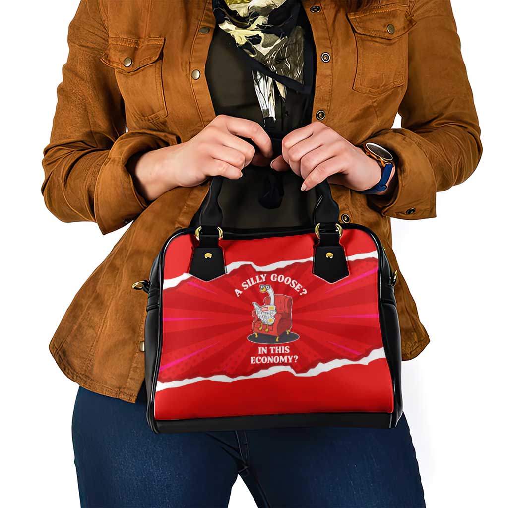 Silly Goose Shoulder Handbag with Newspaper and Armchair Pattern