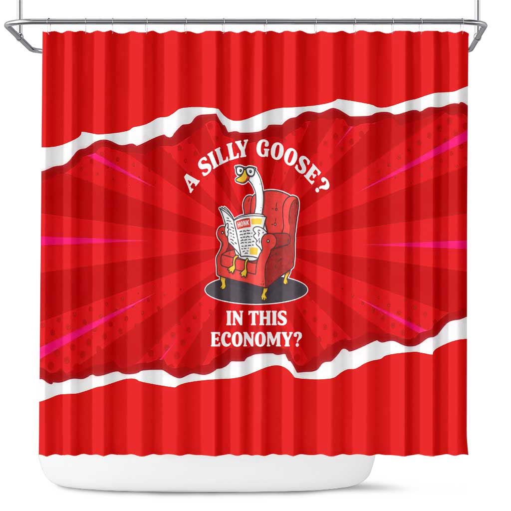 Silly Goose Shower Curtain with Newspaper and Armchair Pattern