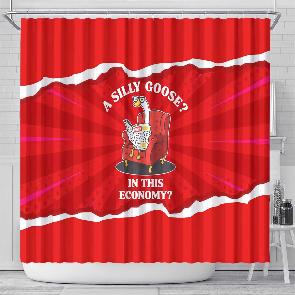 Silly Goose Shower Curtain with Newspaper and Armchair Pattern