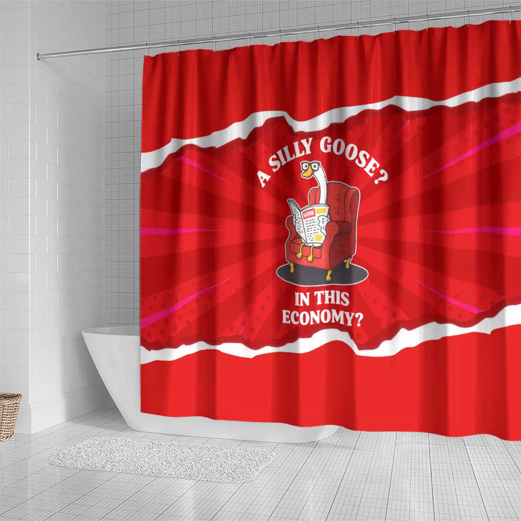 Silly Goose Shower Curtain with Newspaper and Armchair Pattern