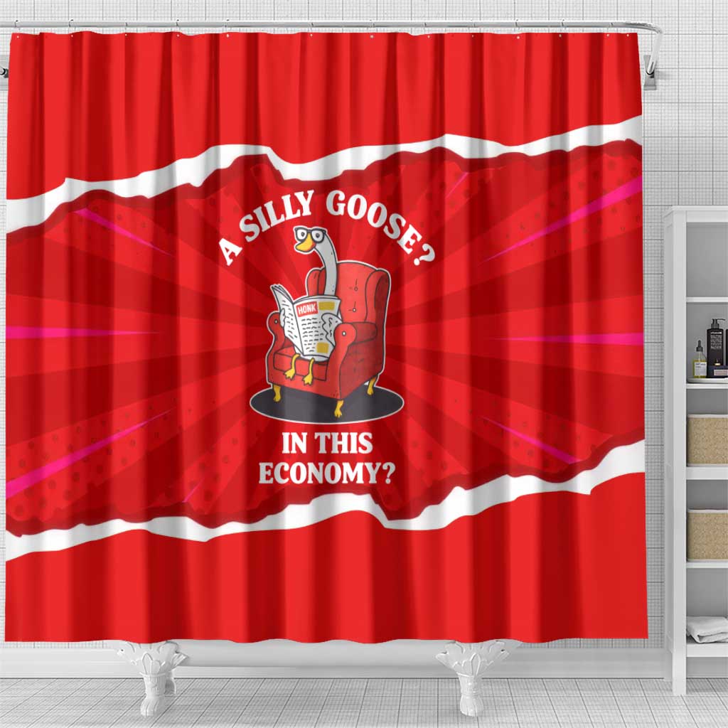 Silly Goose Shower Curtain with Newspaper and Armchair Pattern
