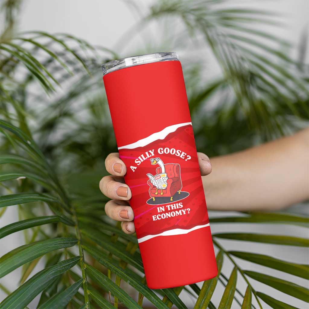 Silly Goose Skinny Tumbler with Newspaper and Armchair Pattern