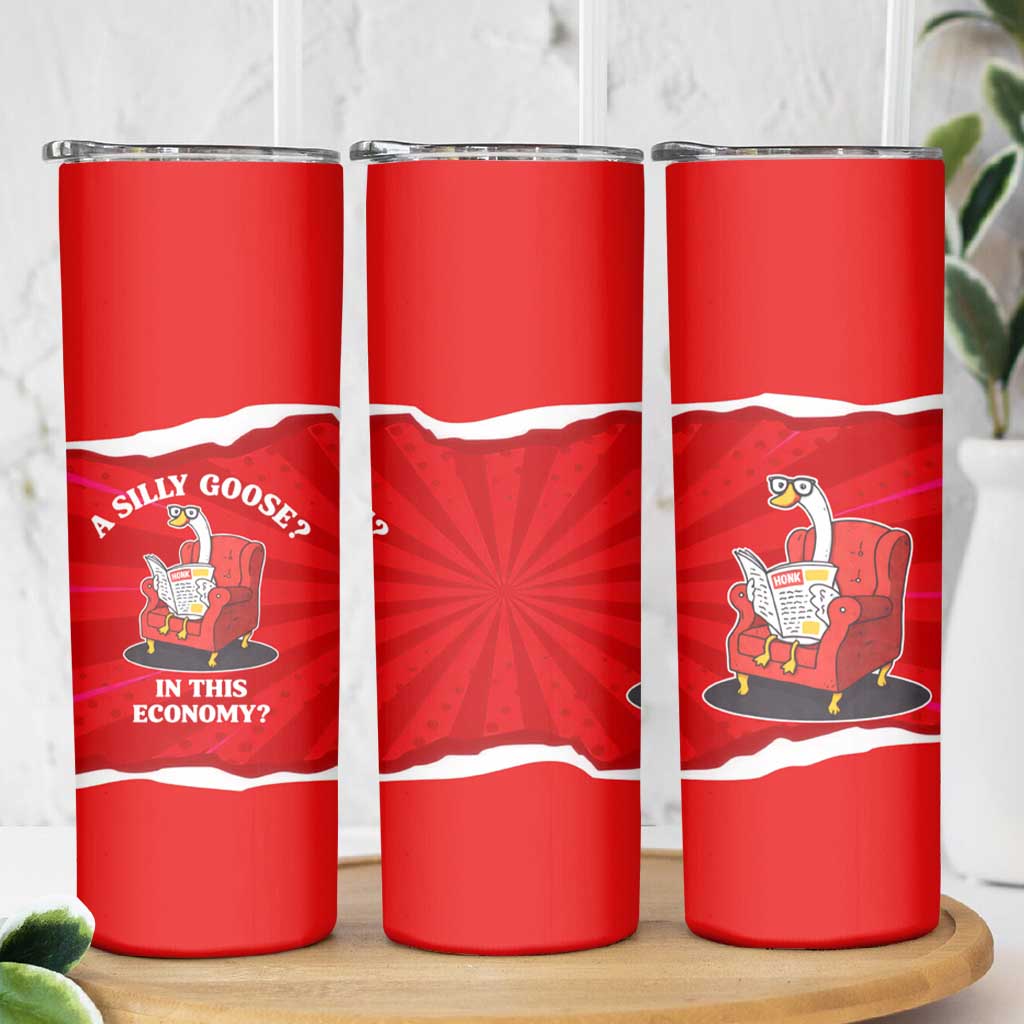 Silly Goose Skinny Tumbler with Newspaper and Armchair Pattern