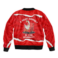 Silly Goose Sleeve Zip Bomber Jacket with Newspaper and Armchair Pattern