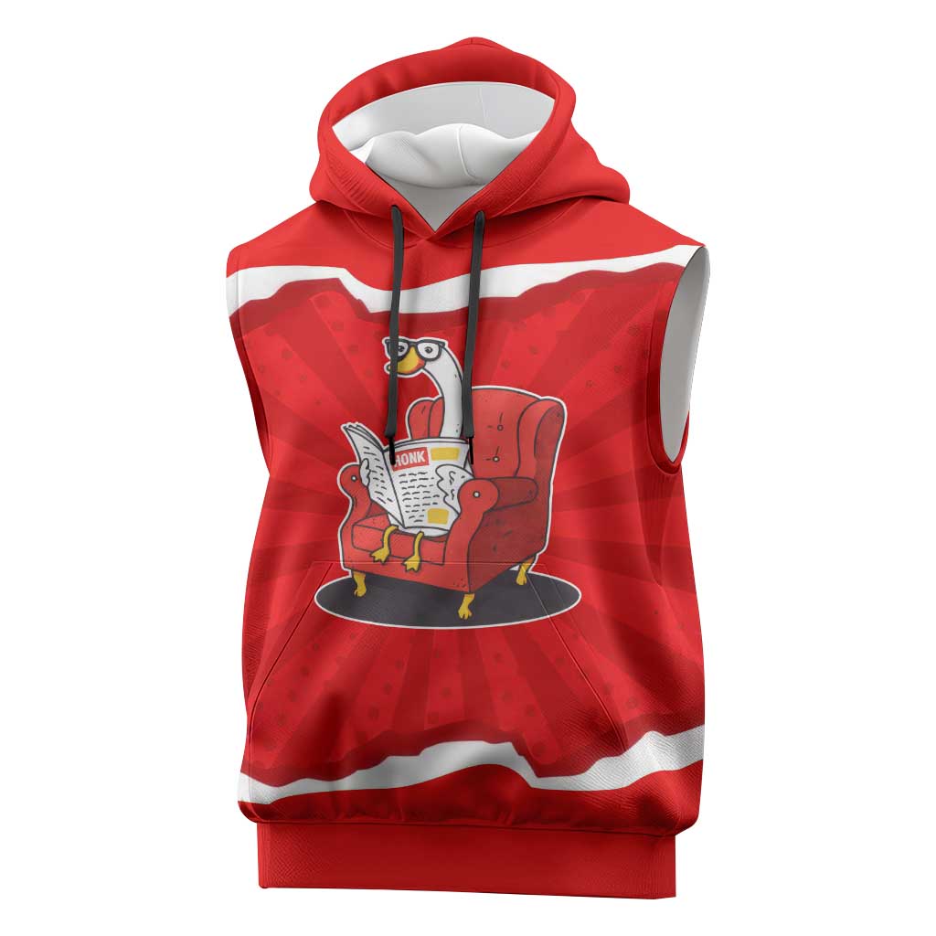 Silly Goose Sleeveless Hoodie with Newspaper and Armchair Pattern