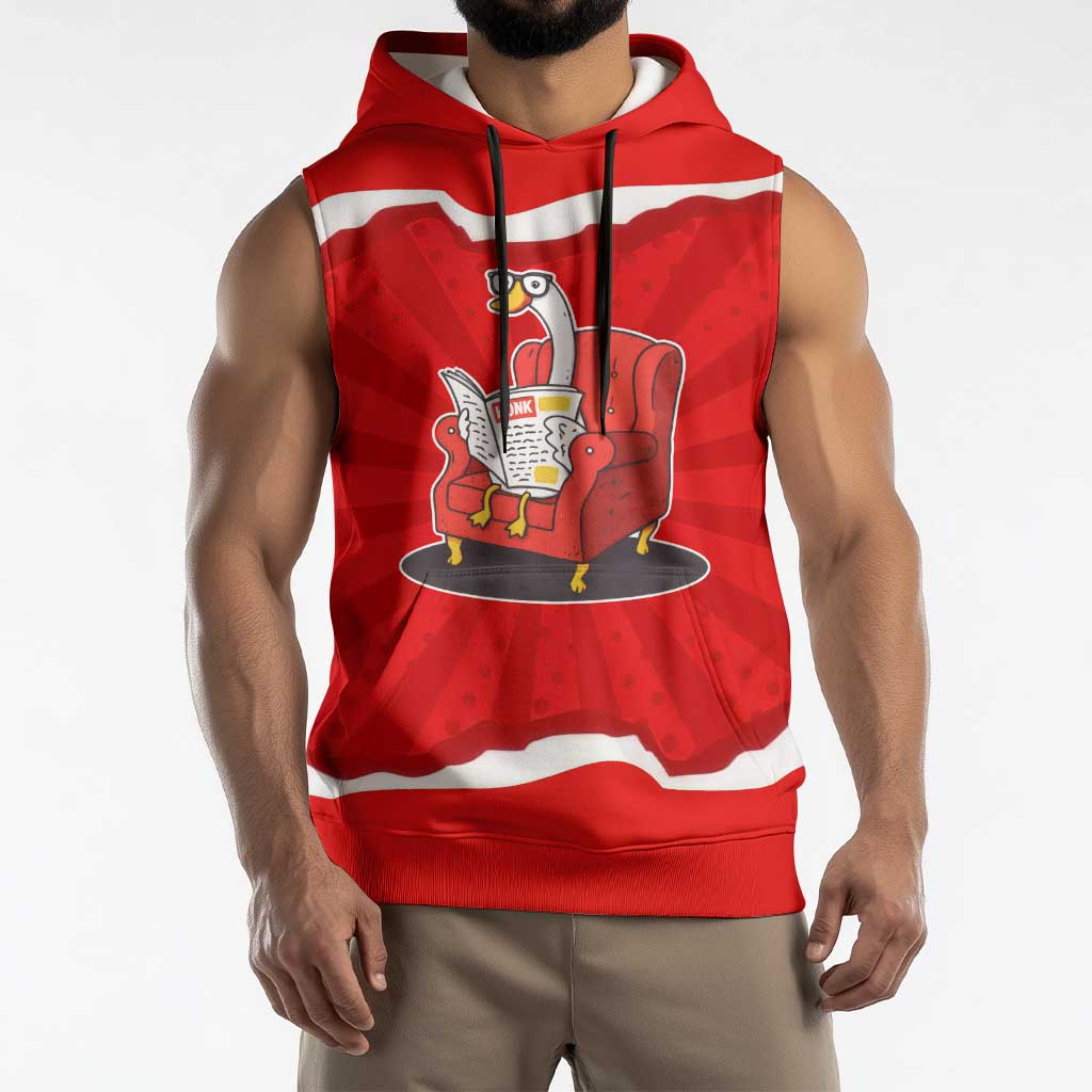 Silly Goose Sleeveless Hoodie with Newspaper and Armchair Pattern