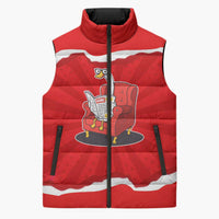 Silly Goose Sleeveless Puffer Jacket with Newspaper and Armchair Pattern