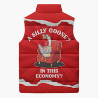 Silly Goose Sleeveless Puffer Jacket with Newspaper and Armchair Pattern