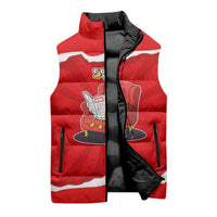 Silly Goose Sleeveless Puffer Jacket with Newspaper and Armchair Pattern